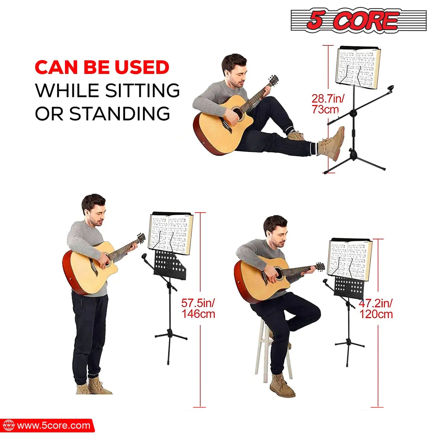 5Core Music Stand For Sheet Music Portablr Folding Tripod + Detachable Mic Holder